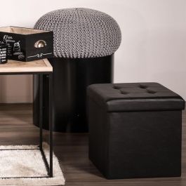 Home Deco Factory Caja Puf Plegable Negro con Almacenamiento y Asiento
