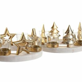 DKD Home Decor Portavela Navidad Moderna Dorado Natural Madera y Cristal para 4 Velas - Pack de 2 Unidades (11.5x21x21cm)