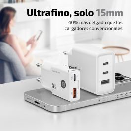 Tech One Tech Cargador Rápido GAN 30W USB-C + USB-A Blanco Power Delivery 3.0 Ultra Rápido
