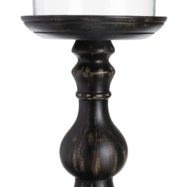 Portavelas Negro Madera Cristal 18 x 18 x 47 cm