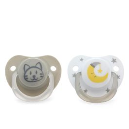 KioKids Chupete Ortodóntico para Bebés 6-18M. Tetina Silicona Alta Calidad Pack 2 Und. Diseño Gatito Gris Colección Soft Nordic