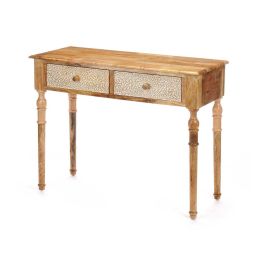 Mesa Recibidor 2 Cajones Hojas Natural Blanco Giftdecor 98x77x42 cm Madera Mesa Recibidor 2 Cajones Hojas Natural Blanco Giftdecor 98x77x42 cm Madera