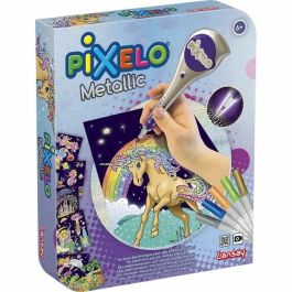 Lansay Pixelo Coloring game Caja de metal - Juego de colorear con 5 rotuladores de punta de fieltro metálicos y electrónico, a partir de 6 años