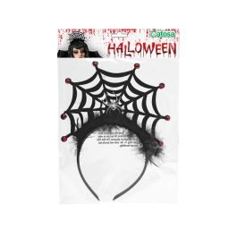 Diadema Halloween Telaraña Negra con Detalles Rojos Brillantes y Araña en el Centro