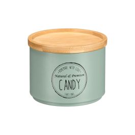 Kinvara Tarro Apilable con Tapa de Bambú, Metal, Verde Menta, Surtido, 12.7x10x12.7 cm (Set de 12)