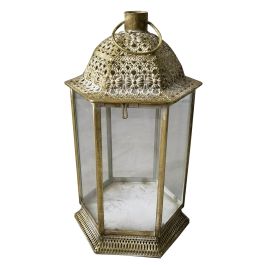 DKD Home Decor Farola Árabe Dorada en Metal y Cristal para Decoración del Hogar, 36 cm Alto x 18 cm Ancho x 18 cm Largo