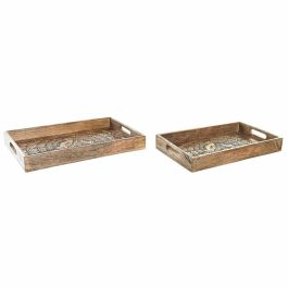 DKD Home Decor Bandeja Oriental de Madera de Mango Marrón Oscuro con Buda, 43 x 27.5 x 7.5 cm, Set de 2 Precio: 28.49999999. SKU: S3032261