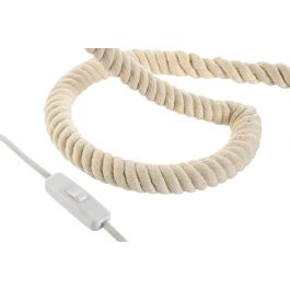 DKD Home Decor Lámpara Sobremesa Mediterráneo, Blanco, Cuerda y Lino, 35x26x18 cm (Alto x Ancho x Profundo), E14 25W 220V - Pack 4 Und.