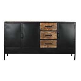 DKD Home Decor Buffet Loft de Madera de Mango y Metal Marrón y Negro con 3 Cajones, 3 Puertas y 2 Estanterías 160x40x90 cm