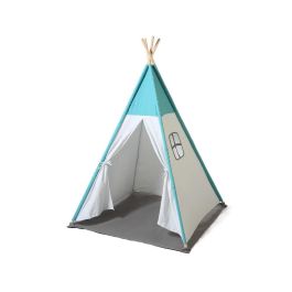 KioKids Teepee Azul para Niños +0 Meses - Tienda de Juego Plegable con Ventana y Puerta - Algodón/Poliéster