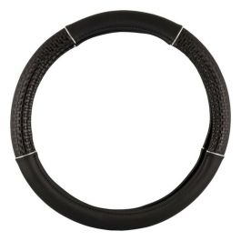 Funda para Volante de Coche Cs 6 con Inserto Negro y Cromo, FVO10123 - Cuero Genuino, Duradera, Costura Perfecta, Agarre Cómodo