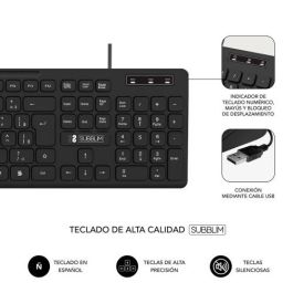 Teclado numérico Subblim SUBKBC-0SSK50 Negro Qwerty Español QWERTY