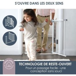 Dreambaby DRE9312742493271 Puerta de Seguridad con Panel Transparente, Función de Retención y Parte Inferior Anticaída, Blanca