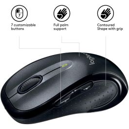 Logitech M510 Ratón Inalámbrico Láser Negro, Diseño Ergonómico Full-Size, Desplazamiento Lateral, Botones Programables, Receptor Unifying
