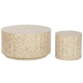DKD Home Decor Raviet Mesa Centro Tropical Bambú Resina Marrón Blanco 80x80x42 cm Set 2 Piezas Precio: 177.50000015. SKU: B1AHJWEF38