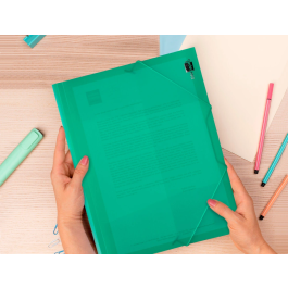 Liderpapel Carpeta 34963 con Gomas y Solapas, Polipropileno, DIN A4, Verde Translucido
