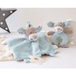 KioKids Set Doudou y Sonajero Perrito Azul Suave con Mordedor | Con Sonidos, Fácil de Coger | Para Bebés +0 Meses | Colección Dolci Amici