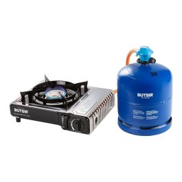 Butsir Cocina Portátil MS-2000 Dual de 1 Fuego, Cartucho y Botella, Certificada EN17476/2021, Acero Inoxidable