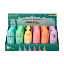 Imaginovo Rotulador Fluorescente Safari Glow Pastel Animales Surtidos Colores Pastel