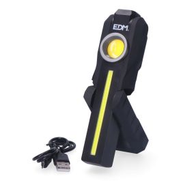 Edm Linterna de trabajo LED COB 200lm + 200lm + spot superior 50lm, recargable USB-C, base magnética y gancho, 8h autonomía