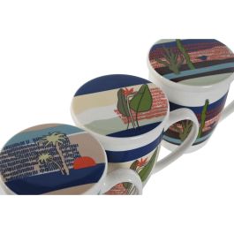 Mug Infusiones Tropical DKD Home Decor Azul Verde 9 x 11 x 12 cm (3 Unidades)