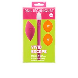 Real Techniques Vivid Escape Set de Correctores Bright Eyes 4 Piezas: Brocha Kitten Paw, Esponja Miracle, 2 Mini Borlas - Vegano, Cruelty-Free