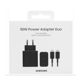 Samsung Cargador 50W Duo (2x USB-C) Super Fast Charging 2.0 con Cable USB-C 1.8m Negro para Smartphones y Tablets