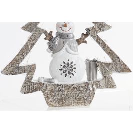 DKD Home Decor Figura Decorativa de Navidad Árbol Moderna Resina Blanco y Gris con Luz LED, Funciona con 3 Pilas LR44, 5 x 23.5 x 21.5 cm