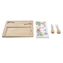 DKD Home Decor Tabla Aperitivo Tropical Collection Tropic Garden - Set 4 Piezas Bambú y Gres Multicolor 24.5x20x1.2 cm