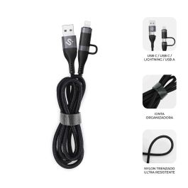 Subblim SUBCAB-4IN101 Cable USB 4 en 1 (USB-A/C a C/Lightning) Carga Rápida 60W 480Mbps 1m Negro Nylon Trenzado
