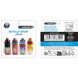 Bewinner Botella Sport Agua Transparente Multicolor 750 ml - 8 cm Ancho x 23 cm Alto (12 Unidades)
