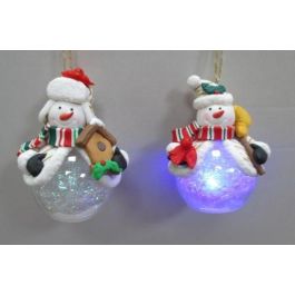 DKD Home Decor Bola Navidad Fantasía con LED, Resina, Colores Surtidos (Blanco, Rojo, Verde), 6.5x10x7 cm, Pack 12 Unidades
