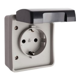 Base de enchufe EDM Gris Superficie 16 A Con Tapa