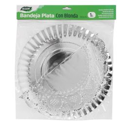 Bandeja redonda de plata con blonda Algon 30 cm (48 Unidades)