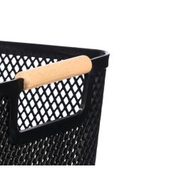 Kipit Cesta de Plástico Negra con Asa de Bambú 36x22 cm (Set de 24)