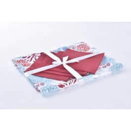DKD Home Decor Set de 5 Manteles de Navidad con Diseño Reno y Estilo Moderno, Azul Celeste y Rojo, Poliéster 150x150 cm