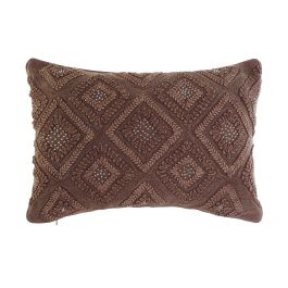 DKD Home Decor Funda de Cojín Marrón 60x40 cm de Poliéster con Patrón de Rombos y Cierre de Cremallera, Lavado en Seco.