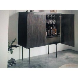 DKD Home Decor Aparador Moderno de Mango y Metal Marrón Oscuro y Negro, 2 Puertas, 1 Estantería 43x84x153.5 cm