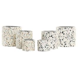 DKD Home Decor Macetero Urban de Cemento Blanco Multicolor con diseño Terrazo 13x13x13 cm - Set de 3 Maceteros Decorativos