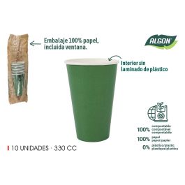 Algon Set 10 Vasos Cartón Verde Pino 330 cc (20 Unidades)