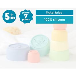 KioKids Set 7 Cubos Apilables de Silicona para Baño Bebé +5 Meses - Juguete Sensorial Multicolores