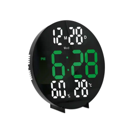 Q-connect Reloj Digital de Pared con Alarma, Sensor de Temperatura y Humedad, Brillo Ajustable, 27 cm