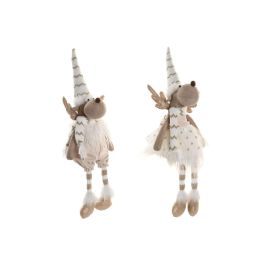 DKD Home Decor Figura de Reno de Navidad Iluminada con LED Estilo Moderno Blanco 13x55x14 cm (2 Unidades)