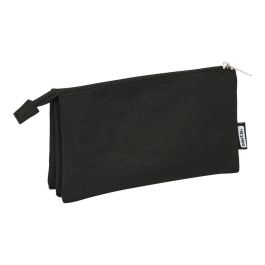 Safta Bolsa para lápices triple negra 22x12x3cm, 300D Poliéster, ideal para niños +3 años