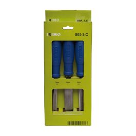 Irimo Juego de 3 Formones para Carpintería, 12 mm 18 mm 25 mm, con Mango de Polipropileno, Acero Templado, Cumple Norma ISO 2729, Incluye Protector de Puntas