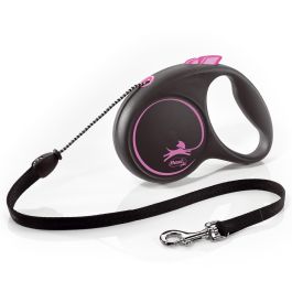 Flexi Correa Black Design Cordón M 5M Rosa Carcasa Negra Fabricada en Alemania con Plástico, Nylon y Metal