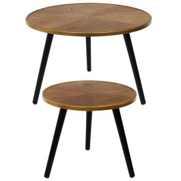 Home Deco Factory Juego de 2 Mesas Nido Lounge Grande d.60cm x h.40cm Pequeña d.40cm x h.33cm Madera Patas Negras Ribete Dorado