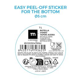 La Mediterranea Botella de Vidrio Transparente 1L, 3 Surtidos, 10x10x27.2 cm