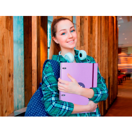 Antartik Carpeta con recambio a4 cuadro 5mm forrada 4 anillas 25mm redondas color lavanda 100 hojas 100g