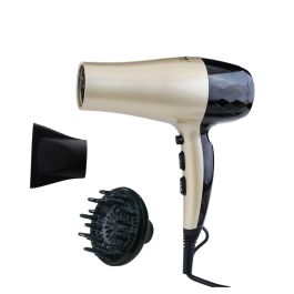 Edm Secador de pelo con difusor 1800-2200W, 3 niveles de temperatura, 2 velocidades, aire frío, dorado/negro